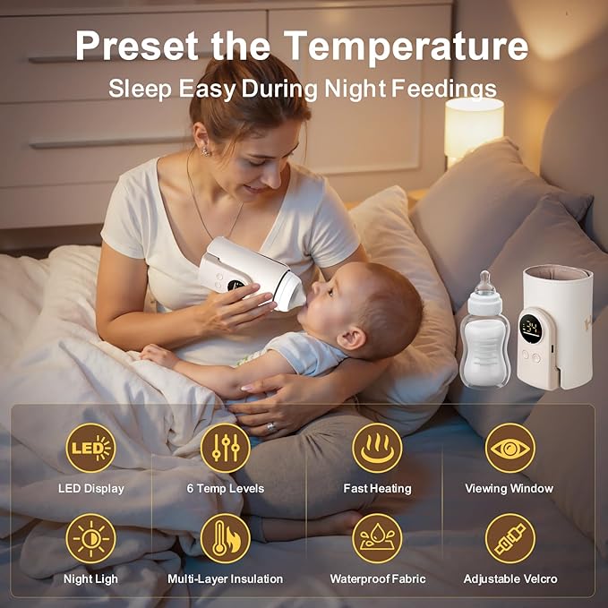 18W Portable Baby Bottle Warmer for Travel – Fast, Waterless Milk Heater for Breastmilk & Formula | USB Rechargeable Bottle Warmer with Precise Temperature Control – Essential for On-The-Go Feeding