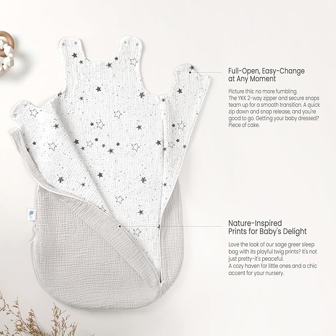 lulumoon Sleep Sack Muslin for Baby: Cotton Wearable Blanket for 15-24 Months - Soft Lightweight Ideal for Nursery Lounge Nighttime Naptime