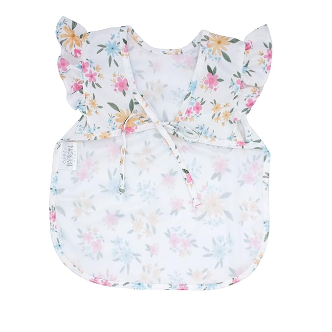 BapronBaby Flutter Pastel Floral Bapron - No Neck Tie Safer Bib for Baby & Toddler - Soft Waterproof Stain Resistant - Machine Washable - Sz Preschool 3-5yrs