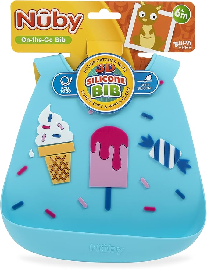 Nuby On The Go Silicone 3D Bib with Scoop to Catch Mess