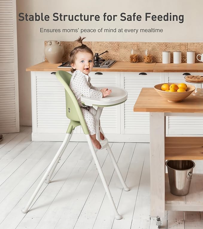 Funny Supply 3-in-1 Cute Folding High Chair, High Chairs for Babies and Toddlers, Modern Space Saving Highchair with Removable Double Tray, Easy to Clean, Light Weight Baby Feeding Chair, Green