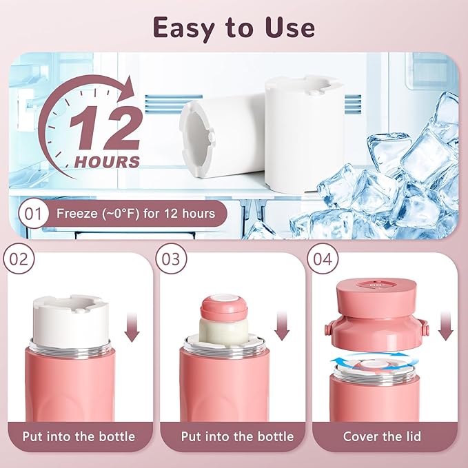 Portable Breast Milk Cooler Bottle for Travel - 22oz Breastmilk Chiller with 2 Baby Bottles, Reusable Storage Container 360° Total Cooling for 24 Hours, Outdoor Thermos for Breastfeeding Moms, Pink