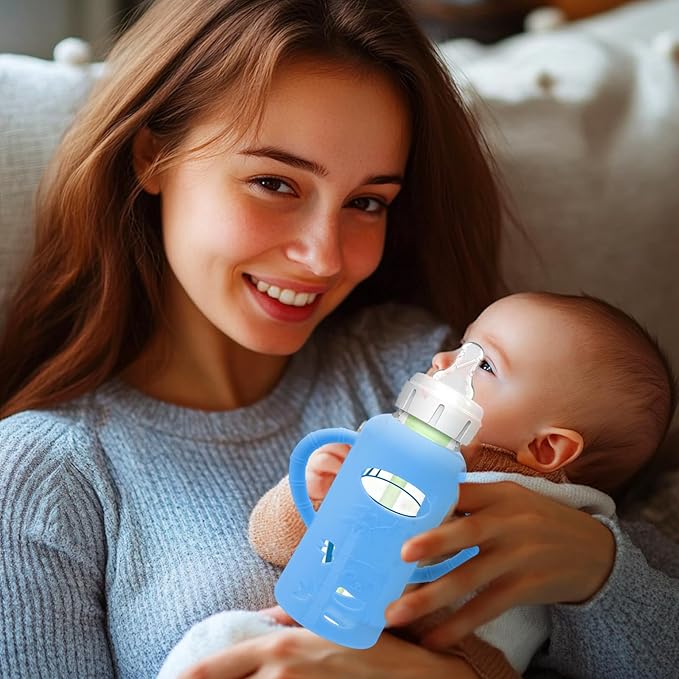 BUSOHA 3 Pack Silicone Sleeves for Dr. Brown's Glass Baby Bottles - Drop Protection Baby Bottle Sleeves Compatible with Dr. Brown's Newborn Glass Bottles with Silicone Handles,8 oz