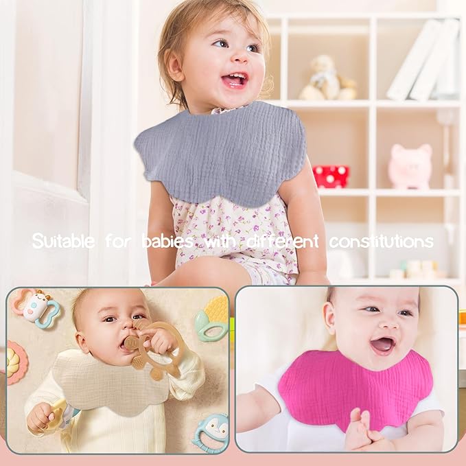 EllieHouse Baby Bibs for Girls Boys 8 Pack Muslin Drool Teeth Drooling Teething Bibs Muslin Cotton for Toddler Infant