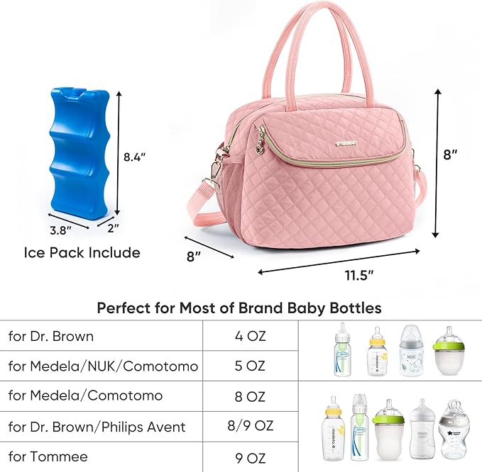 SFYBYHEART Breastmilk Cooler Travel Bag with 2pcs Wipes Dispensers and Ice Pack -Baby Bottle Cooler Bag for 6 Baby Bottles Up to 9 Ounce - Breast Pump Bag, Bottle bag for Daycare