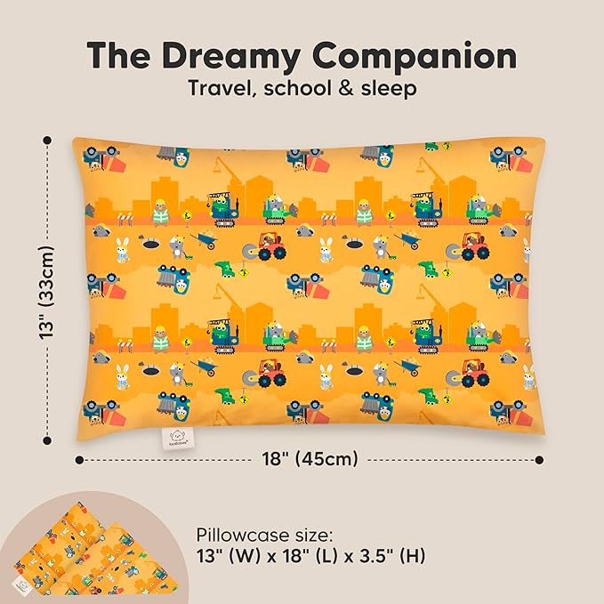 Toddler Pillow with Pillowcase - 13x18 My Little Dreamy Kids Travel Bed Pillows for Sleeping,Organic Cotton Small Pillowcase,Soft & Breathable,Machine Washable,Toddlers 2-5 Years Old (Little Builders)