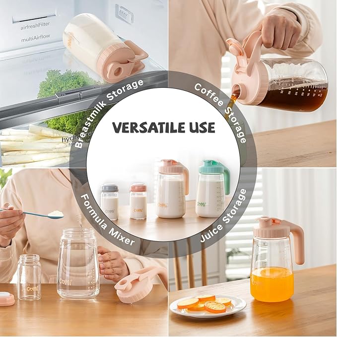 COMI 34oz Breast Milk Pitcher,No Leak Breast Milk Storage Containers for Fridge,Resistant to Heat and Cold,Wide Mouth Breastfeeding Essentials with Sealing Ring,Baby Formula Maker,Pink