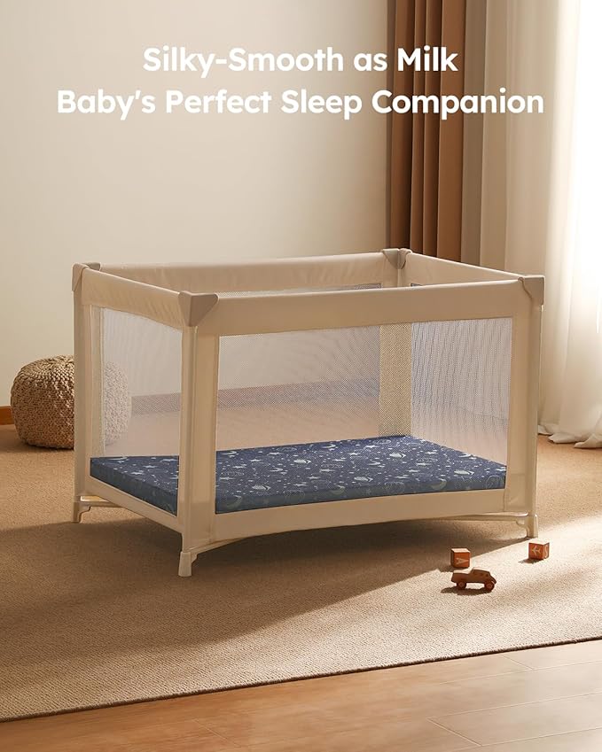 Pack and Play Sheets Fitted 3 Pack, Mini Crib Sheets for Pack N Play Mattress Stretchy Portable Playard Sheets, Soft Breathable Blue Gray Planet