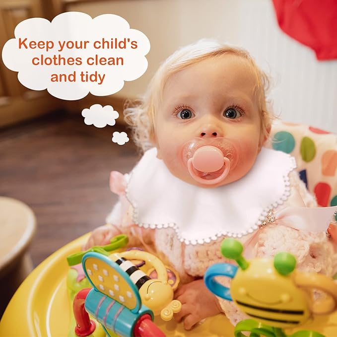 JenPen White Bibs for Baby Girl Bandana Muslin 360 Bibs Baby Bandana Drool for Girl Set for Teething Toddler