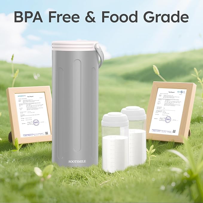 Portable Breast Milk Cooler for Travel, 22oz Large Capacity Breastmilk Chiller for Working Moms, 360° Cooling Keeps Milk Chilled 24 Hours, Includes 2 Baby Bottles, Breastfeeding Essentials