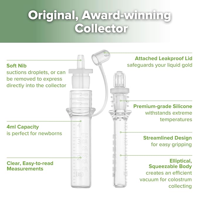 haakaa Colostrum Collector Syringes Set Colostrum Harvesting Kit Include 2 Storage Cases and 2 Cotton Cloth Wipes to Collect Store and Feed Colostrum, 0.1oz/4ml,12pcs