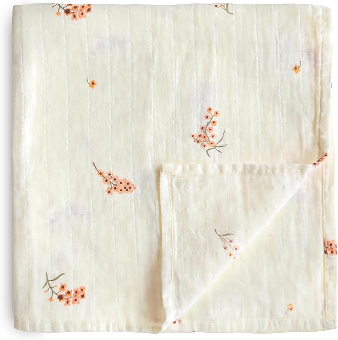 mushie Muslin Baby Swaddle Blanket | 100% Organic Cotton (Flowers)