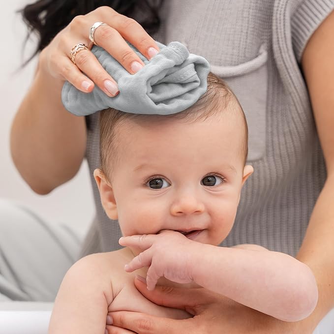 Comfy Cubs Muslin Baby Washcloths 6 Pack - Soft 6-Layer Cotton Wash Cloths for Sensitive Skin - 10"x10" Large, Gentle, Absorbent Infant Essentials for Newborn and Toddlers - Heather Blue