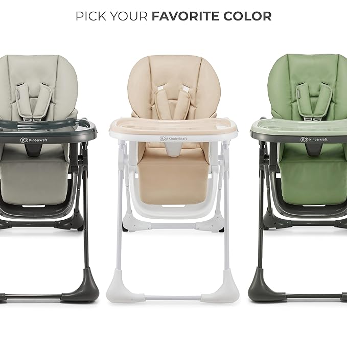 Kinderkraft Tummie, 2-in-1 high Chair, Baby Chair, Ergonomic, Comfortable, Reclining, Foldable, with Ajustable Height, Footrest, Detachable Tray, for Toddler, with Toys, Gray