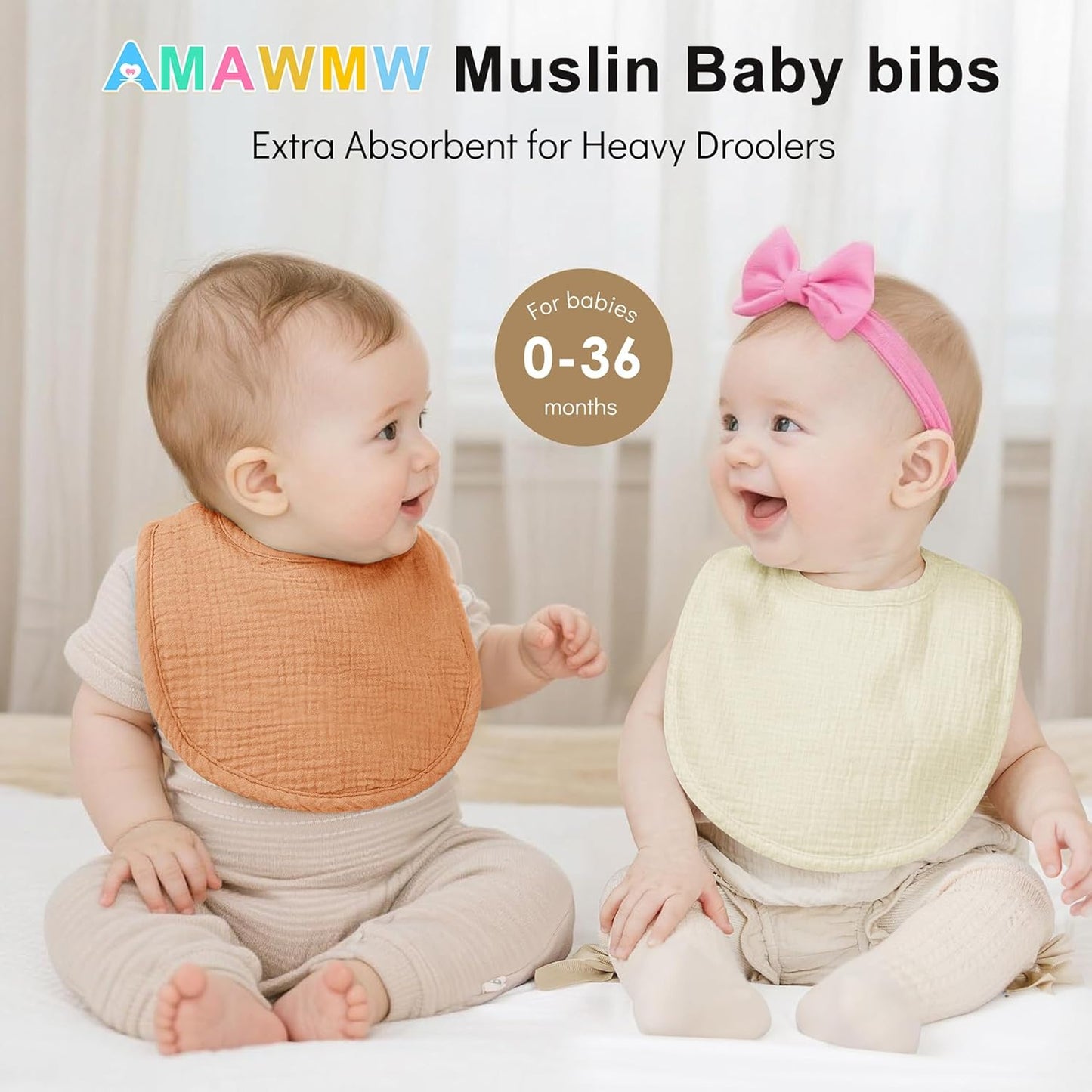AMAWMW Muslin Baby Bibs for Unisex Boys Girls 6Pack Baby Bandana Drool Bibs Adjustable Newborn Bib for Drooling & Teething