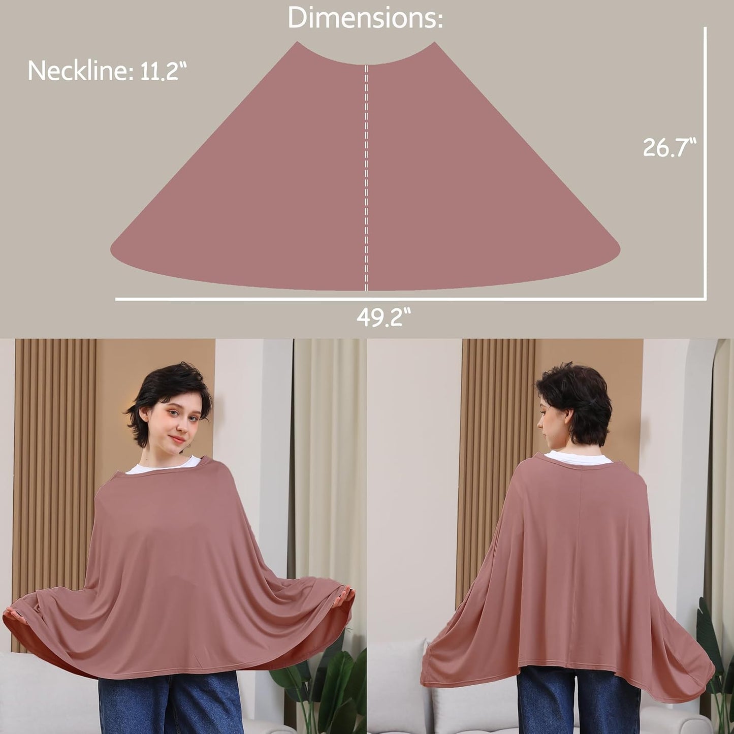 Multi-use Nursing Cover for Breastfeeding, 360°Full Coverage Nursing Poncho, Rayon Soft & Breathable Breastfeeding Cover up (Smooth Rayon, Blush)