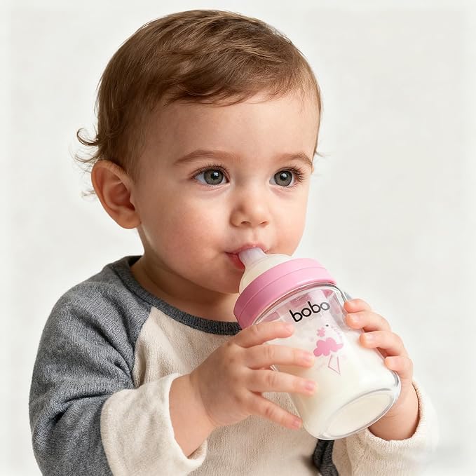 YOHKOH Glass Baby Bottles with Slow Flow Nipple, Newborn Anti-Colic Baby Bottles for 0+ Months, Wide Neck Feeding Bottle, Clear (Red, 5oz (Pack of 2))