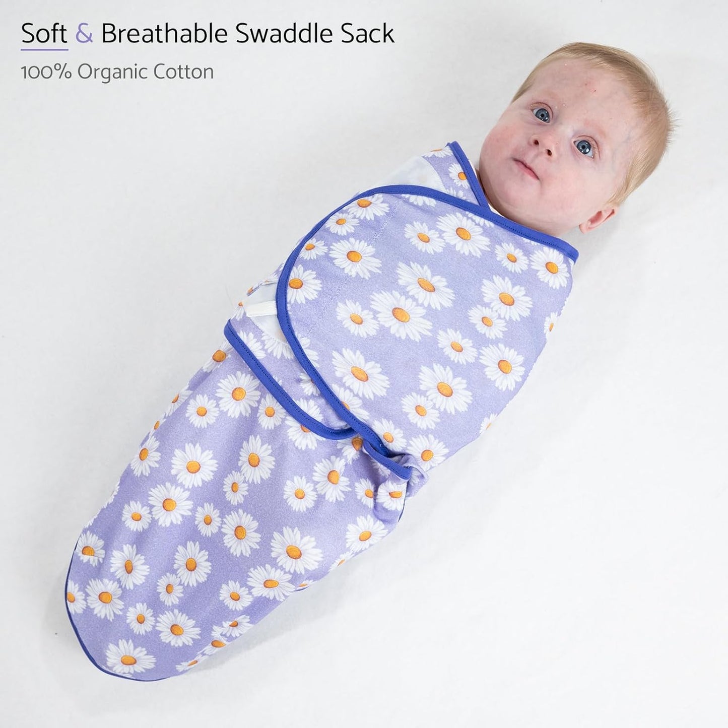 LollyBanks Baby Swaddles 100% Organic Cotton, 3-6 Months Baby Girl Swaddles with Easy Change Zipper, Swaddle Sack for Newborn Girls (Daisy Print)