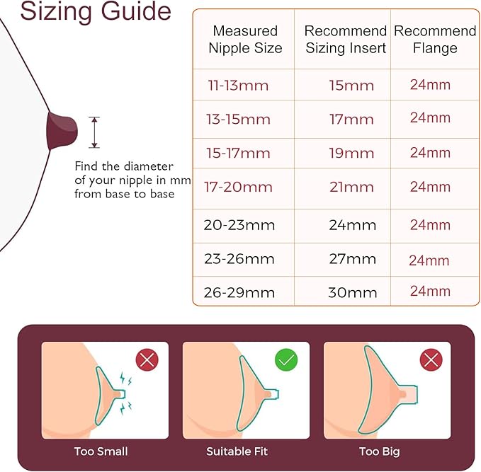Flange Insert 13/15mm 8PCS Compatible with 24mm Flange/Shield of Most Pumps,Suitable for Momcozy/Medela/Spectra/TSRETE/Paruu Wearable Breast Pump,Reduce 24mm Tunnel Down to Correct Size,4pc/Size