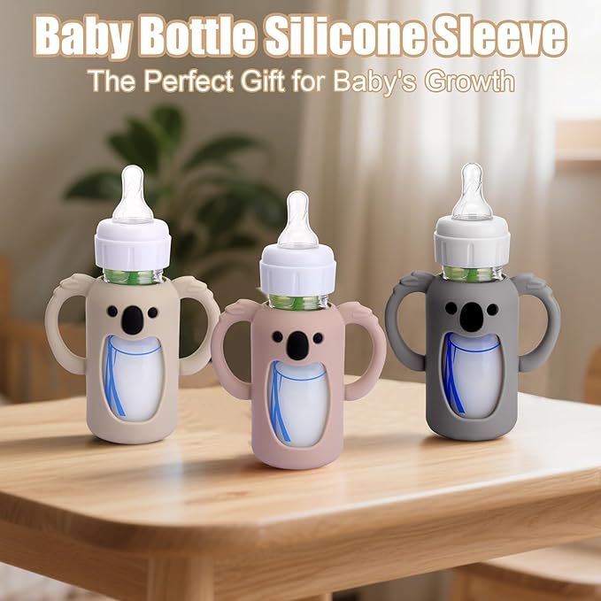 Mity rain 3 Pack Silicone Sleeves for Dr. Brown's Glass Bottles 4 OZ - Anti Breakage Baby Bottle Holder, Compatible with Dr. Brown's Glass Bottles for Babies with Handle