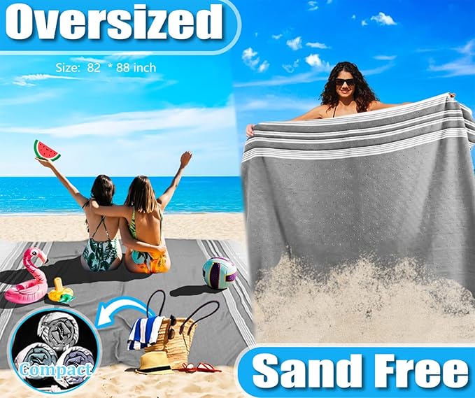 Oversized Turkish Beach Towel Blanket Cotton Giant XL Sandproof Towels Huge Linen XXL Extra Large Big Throw Quilt Blankets for Adults Cloud Travel Camping Glamping Accessories Essentials