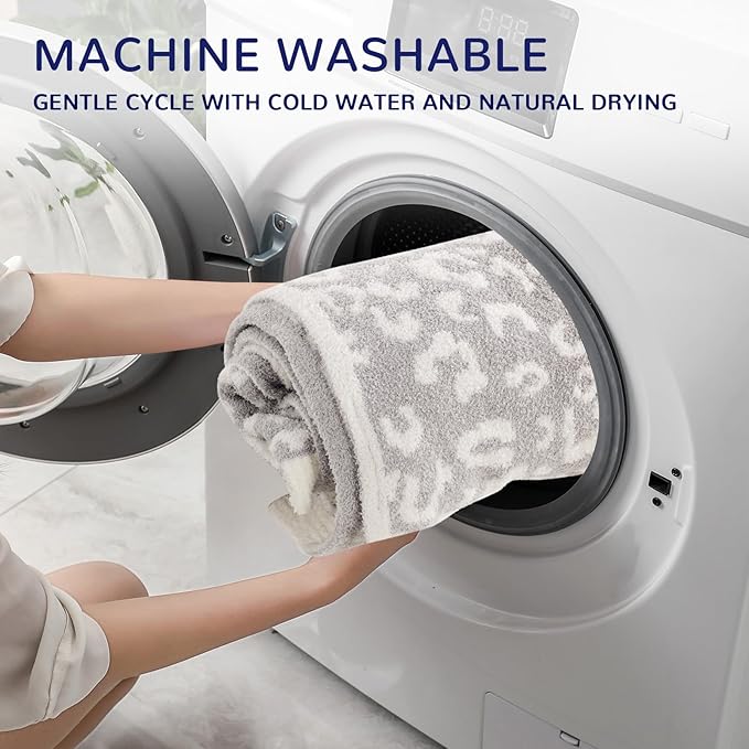 NEXHOME PRO Leopard Soft Blanket Twin Size, Fuzzy Throw Blanket for Couch Bed Sofa Picnic, Knit Blankets for Women Gifts Grey 60 x 80 inches