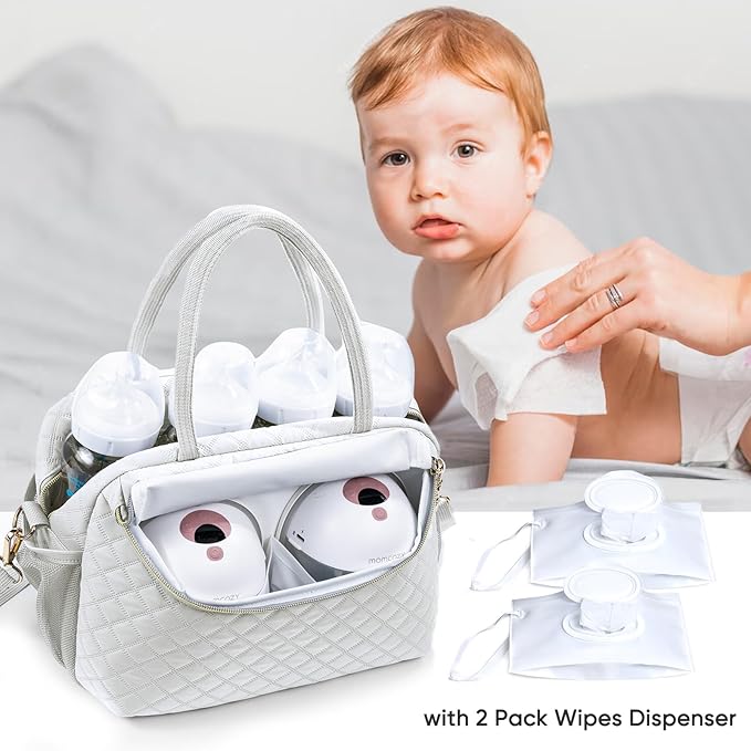 Breastmilk Cooler Travel Bag with 2pcs Wipes Dispensers and Ice Pack - Baby Bottle Cooler for 6 Bottles Up to 9 Ounce
