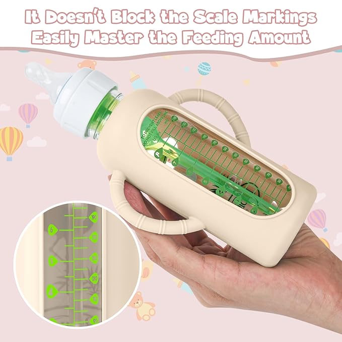 3 PCS Dr Brown Glass Bottles Silicone Sleeves, Compatible with Dr Browns Glass Bottles 4 oz, Anti-Drop Dr Brown Baby Bottles Sleeves with Handles, Heat-Insulating and Easy to Clean