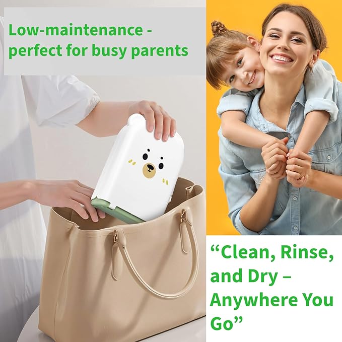 Travel Bottle Cleaner kit, 7in1 Baby Toddler Travel Essential Silicone Bottle Brush Set, Nipple, Drying Rack, Straw, & Breast Pump Cleaning, Soap Dispenser & Organizer Case, Gift for Mom