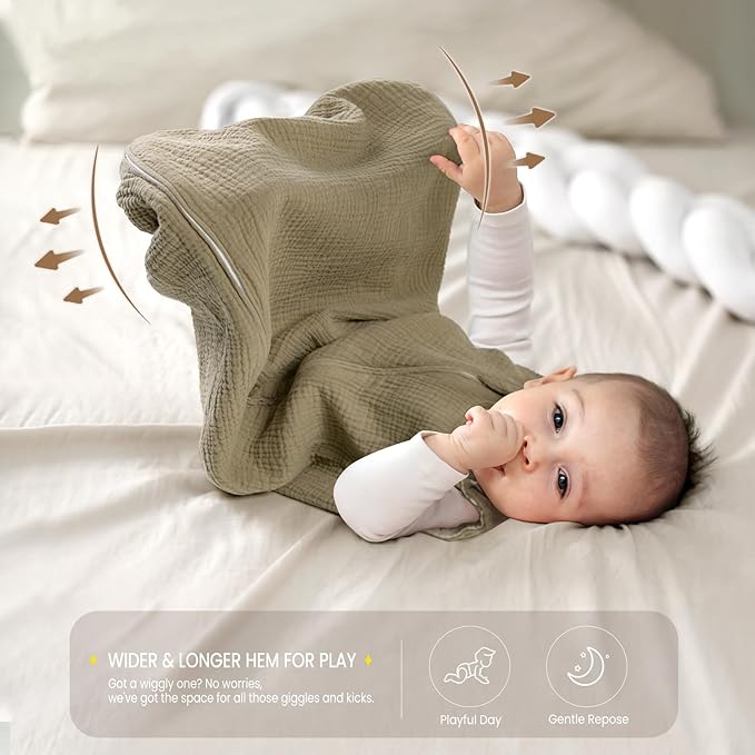 lulumoon Sleep Sack Muslin for Baby: Cotton Wearable Blanket for 9-15 Months - Soft Lightweight Ideal for Nursery Lounge Nighttime Naptime 12-18 Months
