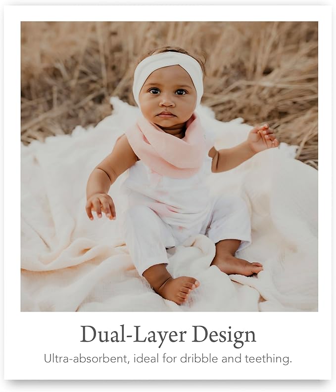 Kishu Baby Indi - Fairtrade Organic Baby Bibs for Girls or Boys - Rounded, 4-Way Reversible, 8 Layer Muslin Drool Bibs