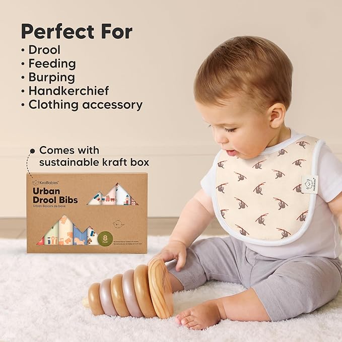 8-Pack Organic Baby Bibs for Boys, Girls - Soft Cotton Drooling and Teething Bibs for Baby Girl & Boy, Extra Absorbent, Easy to Clean & Put On for Toddler, Newborn, Infant 0-24 Months (Mesozoic)