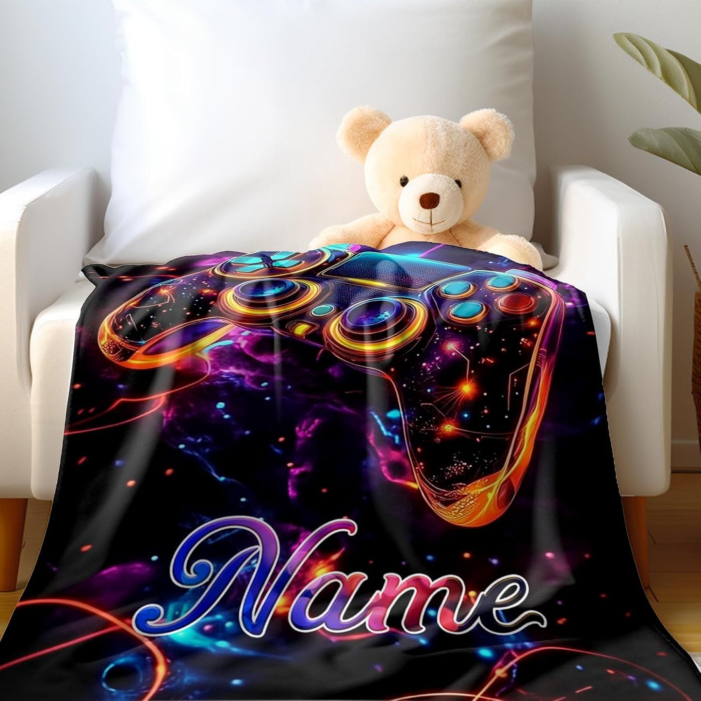 Ship Next Day, Custom Gaming Blanket - Printed in USA, Personalized Game Themed Blanket, Custom Name Blankets, Gift for Gamers Gaming Lover Enthusiasts, Birthdays, Holidays, Soft & Warm Throw