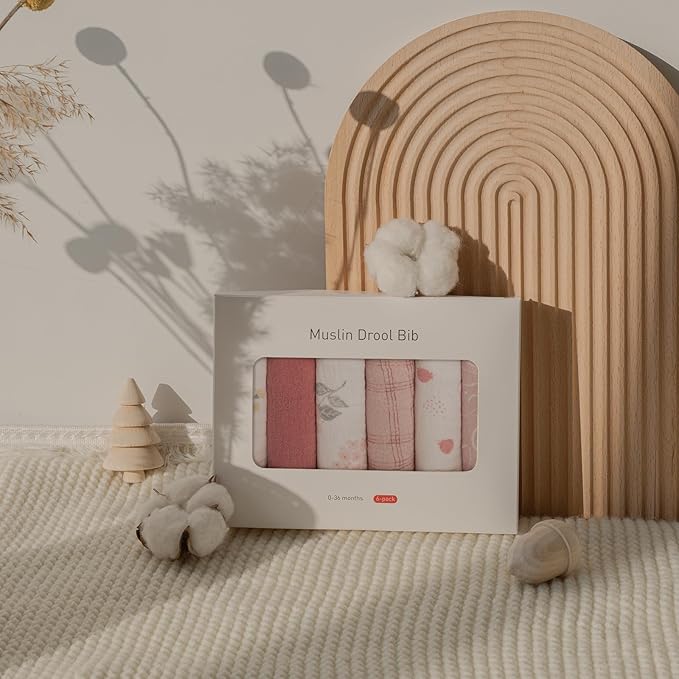 Muslin Baby Drool Bibs for Unisex Boys Girls, 6 Pack Soft Cotton Baby Bib for Teething Drooling, Essentials Shower Gift (6, Pink)