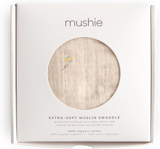 mushie Muslin Baby Swaddle Blanket | 100% Organic Cotton (Kites)