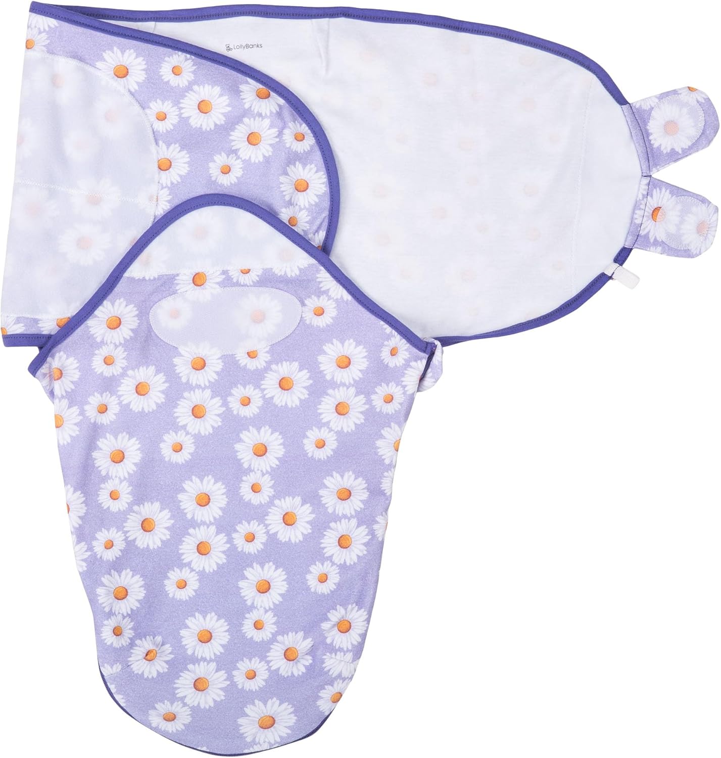 LollyBanks Baby Swaddles 100% Organic Cotton, 0-3 Months Baby Girl Swaddles with Easy Change Zipper, Swaddle Sack for Newborn Girls (Daisy Print)