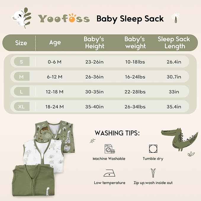 Yoofoss Baby Sleep Sack 6-12 Months 0.5 Tog Wearable Blanket for Baby, 3 Pack 100% Organic Cotton Infant Toddler Sleeping Sack 2-Way Zipper Lightweight Sleep Sack