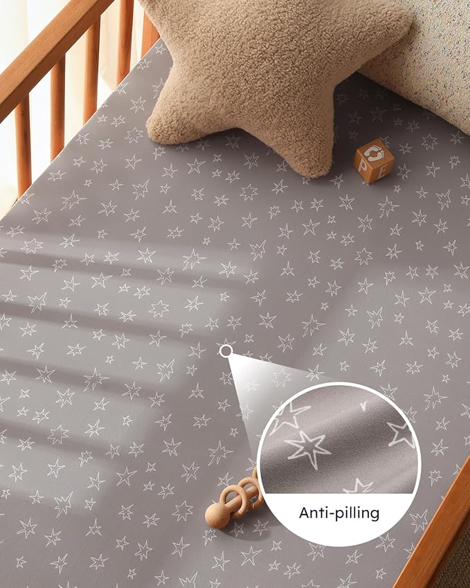 Pack and Play Sheets Fitted 3 Pack, Mini Crib Sheets for Pack N Play Mattress Stretchy Portable Playard Sheets, Soft Breathable Blue Gray Planet