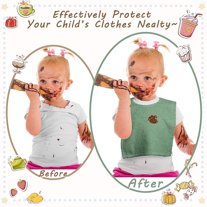 6 Pcs Pullover Baby Bibs Cotton Terry Toddler Absorbent Infant for Feeding and Drooling Towel Slip on Bib(Bright Color)