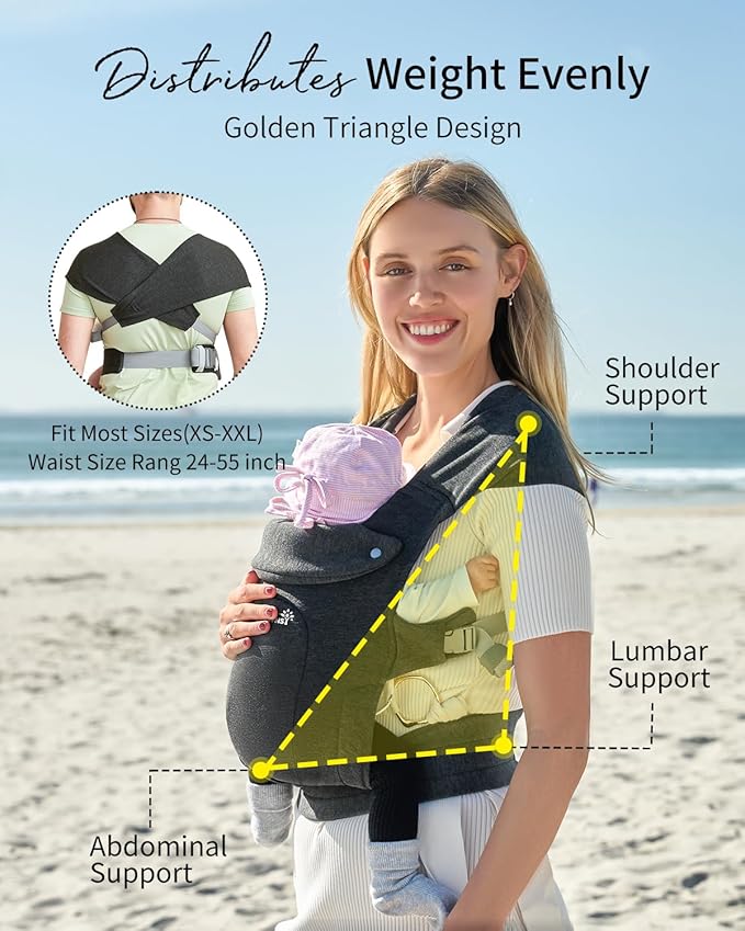 GROWNSY Baby Carrier Newborn to Toddler, Cozy Baby Wraps Carrier, Ergonomic Baby Carrier with Head Support, Deep Grey