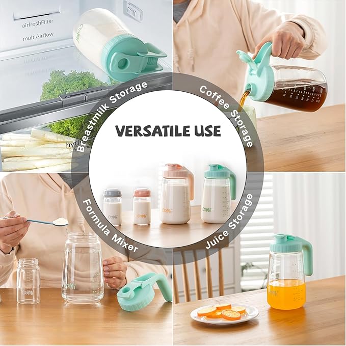 COMI 34oz Breast Milk Pitcher,No Leak Breast Milk Storage Containers for Fridge,Resistant to Heat and Cold,Wide Mouth Breastfeeding Essentials with Sealing Ring,Baby Formula Maker,Green