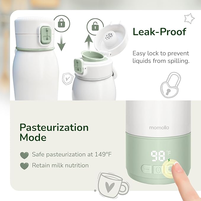 Portable Milk Warmer for Travel, Pasteurization Mode, 17 oz Capacity, 3 Min Fast Heating & Long Battery Life, Baby Bottle Warmer for Breast Milk and Water On-The-Go, Meets Full Day Feeding Needs
