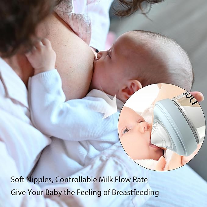 Glass Breastmilk Storage Bottles, 8oz Wide Neck Breast Milk Containers, BPA-Free, Lead-Free, Fits Breast Pumps and Nipples, 4 Pack