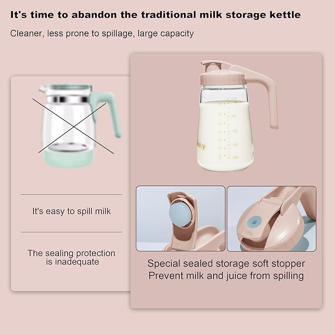 34oz Breast Milk Pitcher, Breast Milk Storage Containers for Fridge, Breastfeeding Essentials with Sealing Ring, No Leak Glass Pitcher with Handle and Lid for Ice Tea Juice Pink