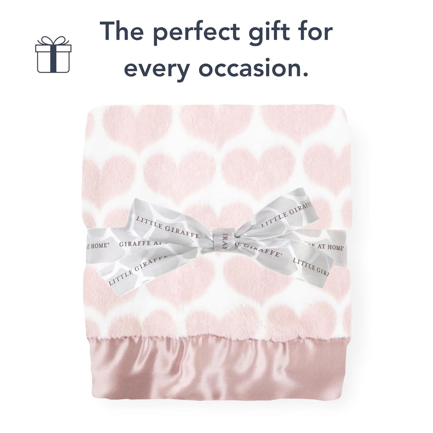 Little Giraffe Baby Blanket - Luxe Soft Blanket with Satin Trim - Baby Stroller Blanket - Newborn Baby Essentials & Baby Gifts - 29"x35" - Heart Army Dusty Pink