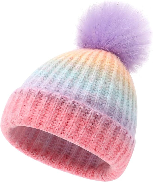 Girls Winter Hat Warm Toddler Beanie with Pom Pom Winter Hats for Baby and Kids