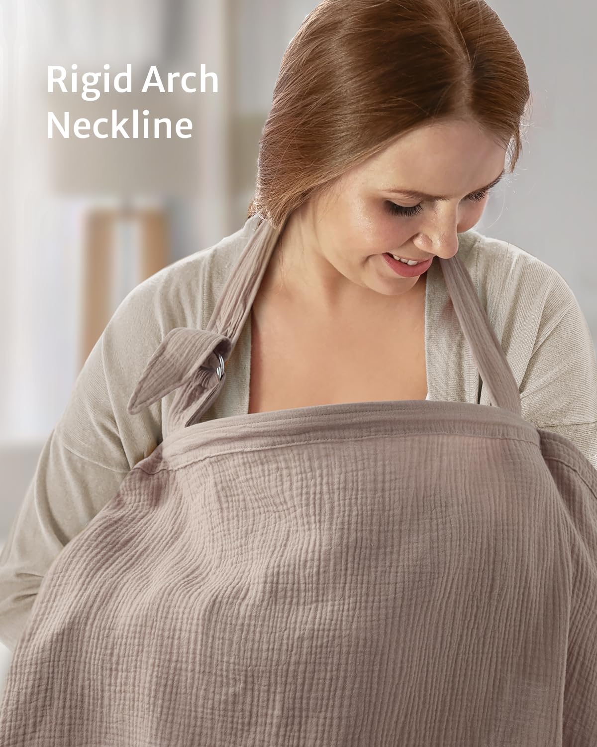 Blissful Diary Muslin Nursing Cover for Breastfeeding, Breathable Breastfeeding Cover up with Arch Neckline for Women, Nursing Apron (Agreeable Gray)