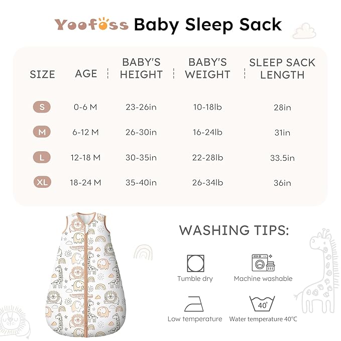 Yoofoss Baby Sleep Sack 6-12 Months, TOG 2.5 Baby Wearable Blanket with 2-Way Zipper, 100% Organic Cotton Fabric Winter Newborn Sleeping sack, Warm Soft Comfy(Medium)