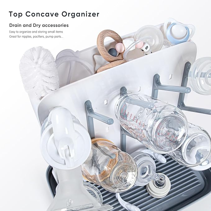 Termichy Baby Bottle Drying Rack: Large Vertical Bottle Dryer Rack Holder - Space Saving Standing Drying Rack for Baby Bottles and Pump Part Cleaning (Gray)