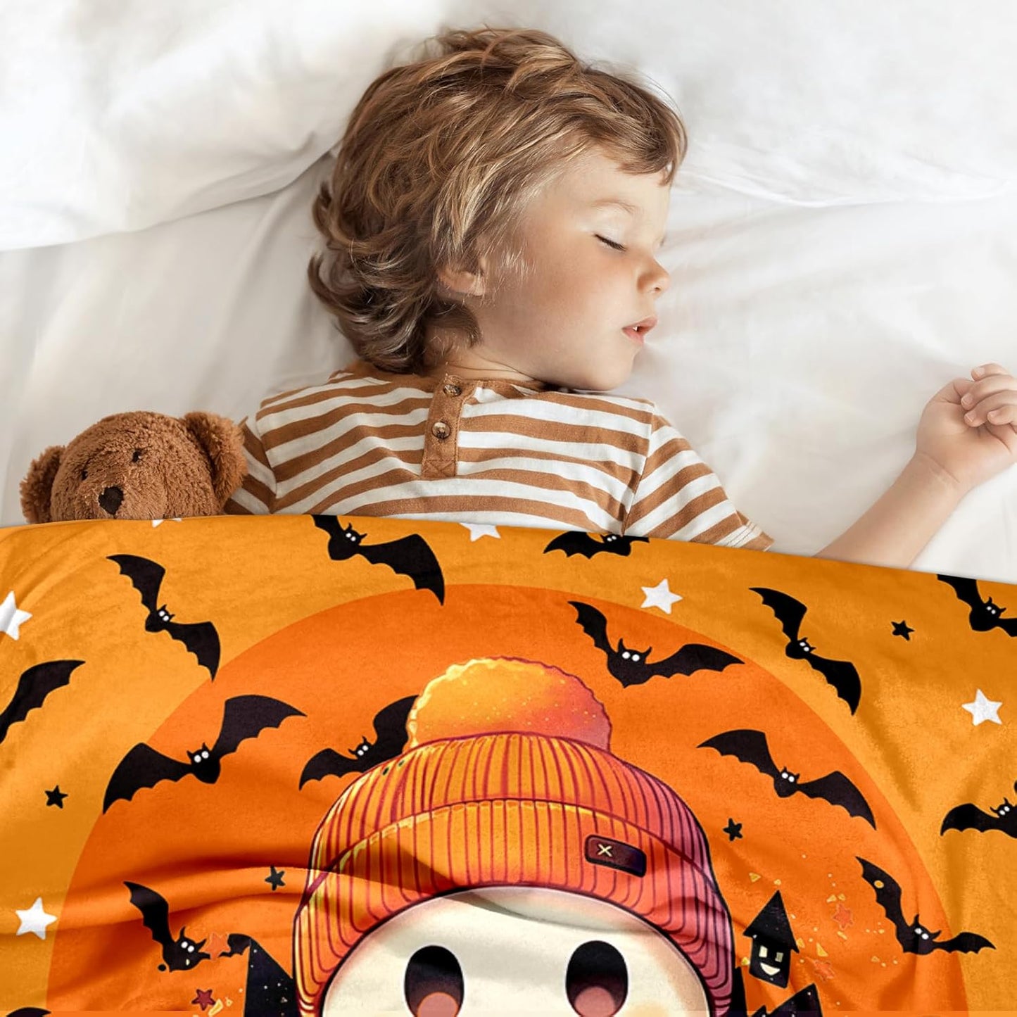 Ship Next Day, Custom Halloween Blanket - Printed in USA, Personalized Baby Blankets with Name, Gift for Kids Boys Girls, Unique Present for Birthday, Christmas, Halloween Bats Toddler Blanket
